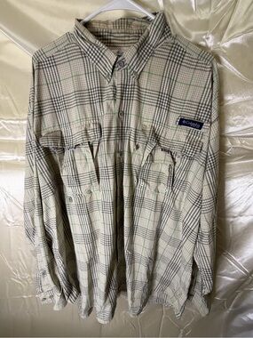 Columbia PFG Mens XL Plaid Fishing Shirt Long Sleeve Vented Tactel Nylon